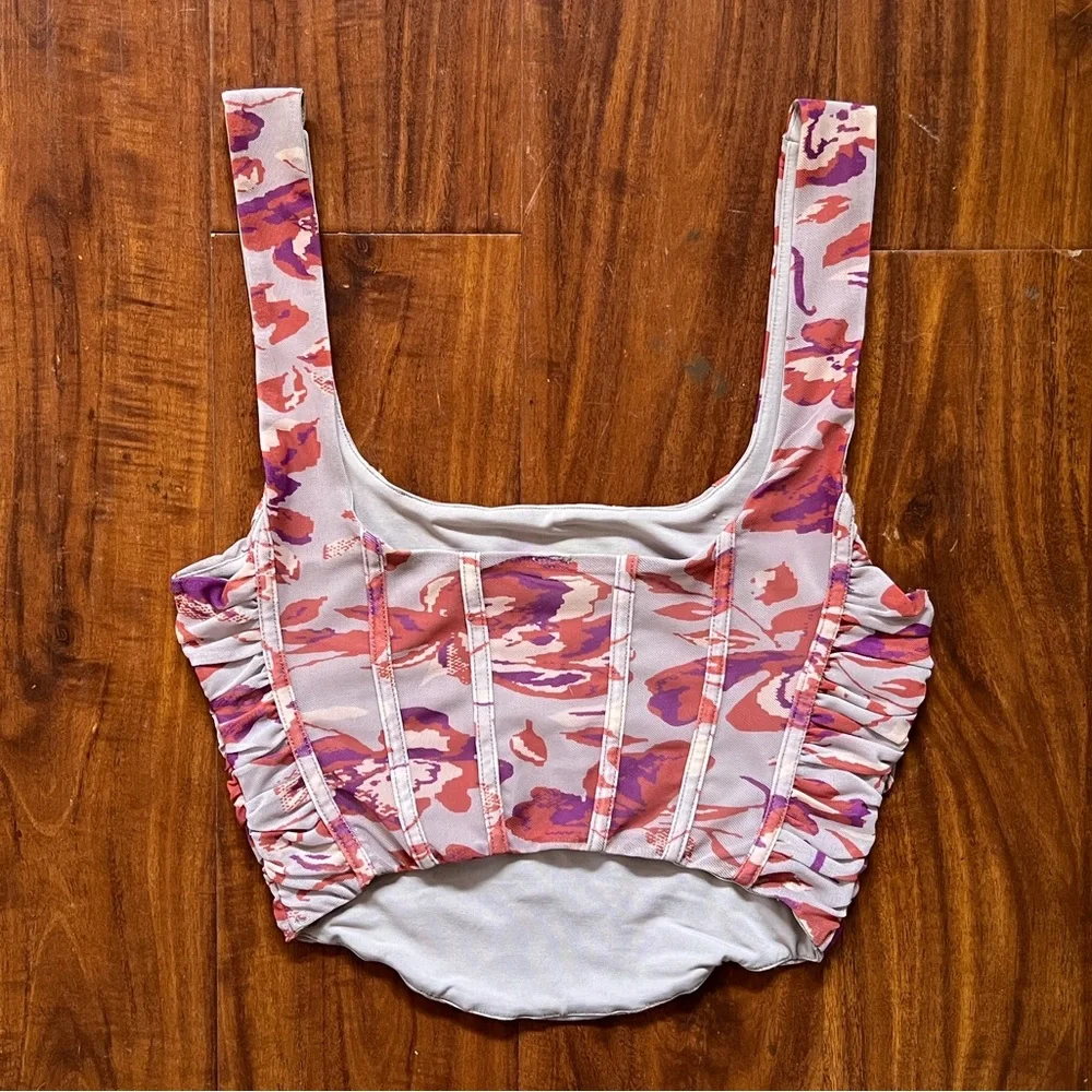 Free People Floral Corset Crop Top Coral Red Violet Small Mesh - Picture 6 of 11